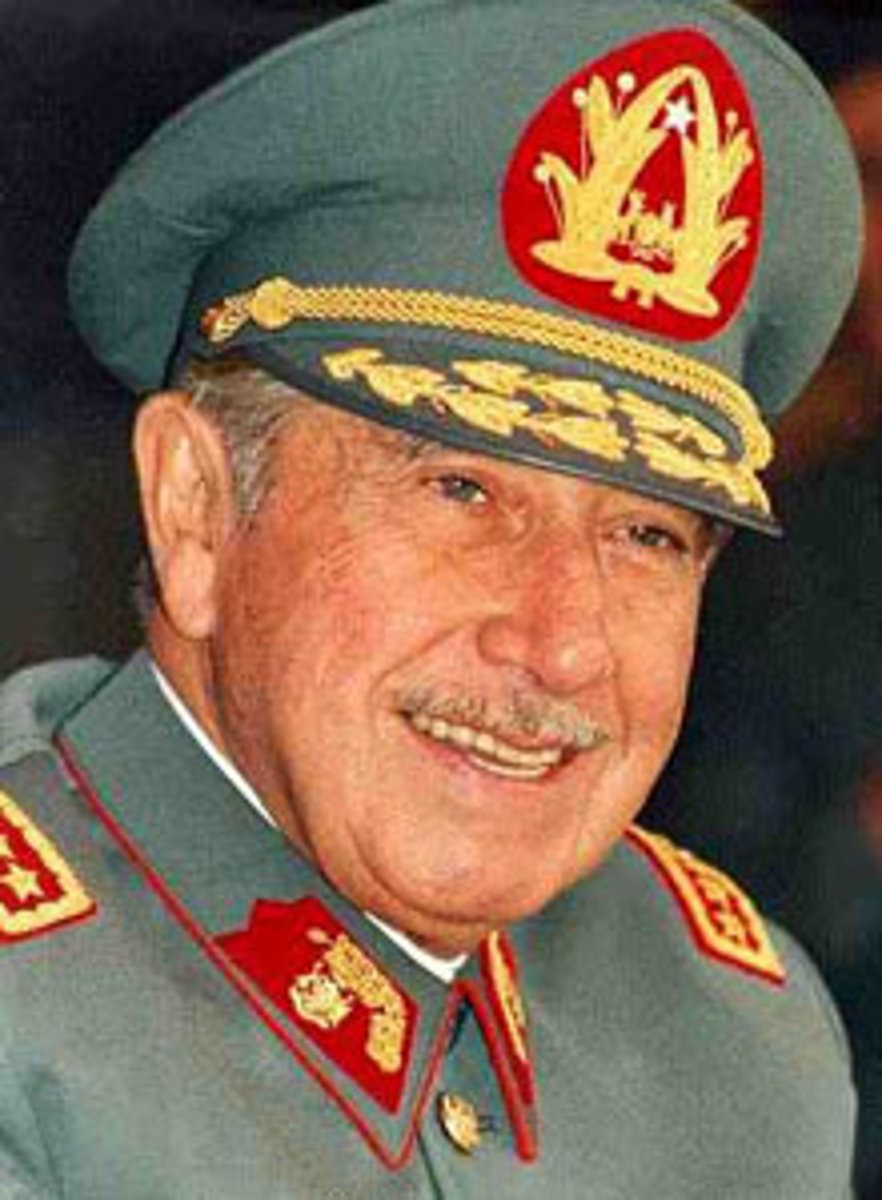 <p>military dictator of Chile from 1973 to 1990 who came to power in a coup with the help of the United States; while he came to power as a result of conflict, his presidency led to more conflicts as his rule resulted in widespread use of torture and for liquidating thousands of opponents of his regime; was a proponent of the free market and neoliberal in his views, i.e. removing trade protections (tariffs) for local industries, lessening regulations for private businesses, barring labor unions</p>