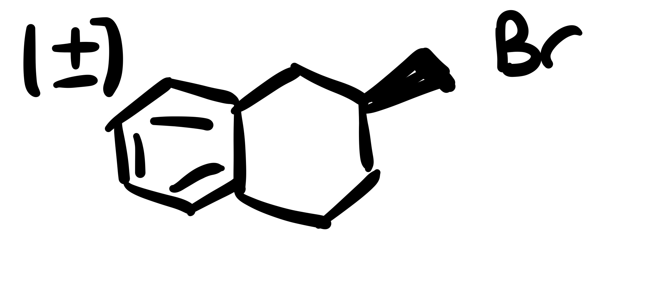<p>Double bond breaks within ring and Br is added on wedge, add (+-)</p>