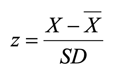 Have a mean of zero and a *SD* of one.

__Useful__ for the purposes of rendering inherently meaningless raw scores into easily __interpretable relative scores__.