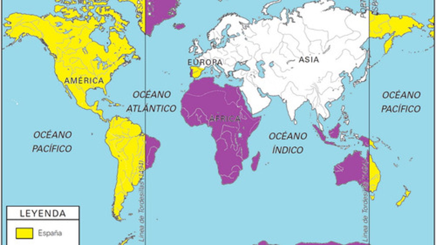 <p>set the boundary established in 1493 to define Spanish and Portuguese possessions in the Americas.</p>