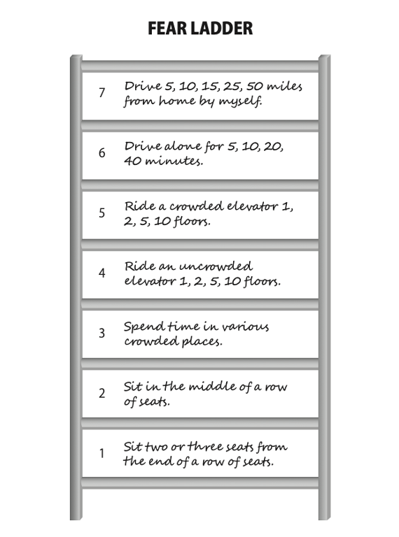 <p><span>When you experience high levels of anxiety, it is helpful to develop a hierarchy of the situations, events, or people you fear.</span></p><ul><li><p><span>A “hierarchy” is a list, written in order of fear intensity, with the most feared situation or event at the top and the least feared situation at the bottom.</span></p></li><li><p><span>You can think of it as a “Fear Ladder” on which the lowest step describes a situation in which you experience a small amount of fear, and each step up the ladder represents situations in which you experience greater degrees of fear.</span></p></li></ul>