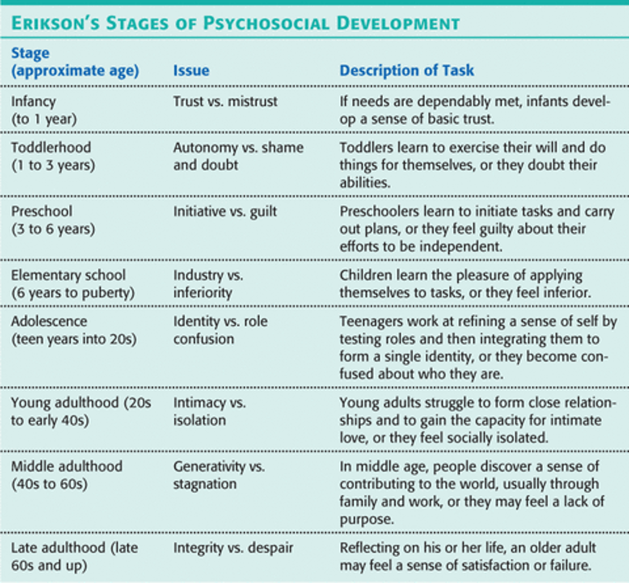 <p>Socioemotional Development: "Eight Stages of Man;" describes series of crises individuals pass through at different ages.</p>