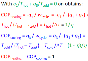 <p>COP heat pump: heat or cooling: wcycle>0 COPheat=COPcool+1</p>