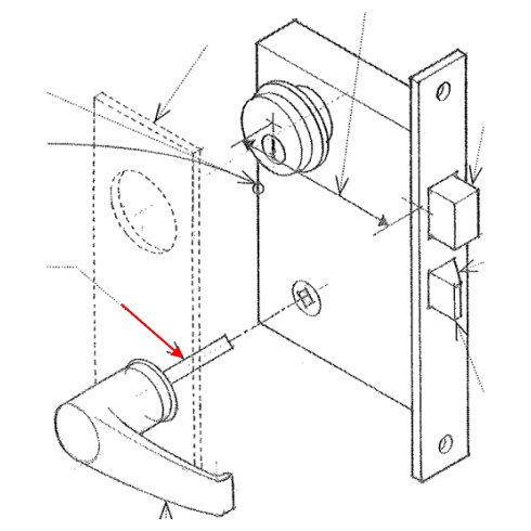 <p><span>The bar or shaft that carries the knobs and actuates the latch or bolt of a lock</span></p>