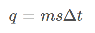 <p>q = heat (J)</p><p>m = mass (g)</p><p>s = specific heat capacity</p><p>t = temperature (C)</p>