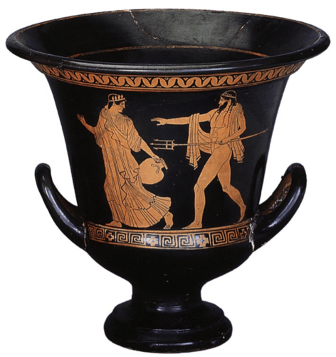 <p>- Princess Amymone's kingdom is in drought &amp; her dad sends her out to get water</p><p>- Poseidon hunts her down &amp; rapes her</p><p>- women compared to closed vessels in greek literature</p><p>- Amymone holds a closed vessel and points the opening toward Poseidon who is chasing behind her; this gestures that she is not completely opposed to his pursuit</p><p>- he turns her into a spring; drought solved</p><p>- story of a young woman who is sacrificed for the benefit of the community (Analogy for marriage as a deal between men for the benefit of the family)</p><p>- Made for Male enjoyment and viewing, probably in a symposium; images of women being receptive to their violence were appealing to men</p>