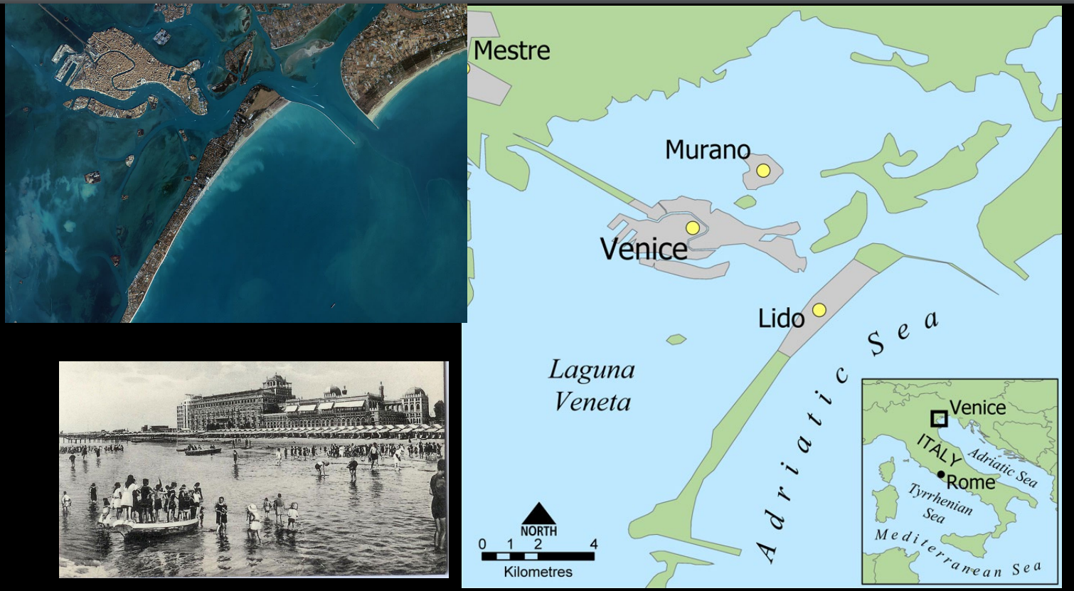 <p><span>The Lido</span></p><ul><li><p>Beach resort area that transformed tourism in Venice.</p></li></ul><p></p>