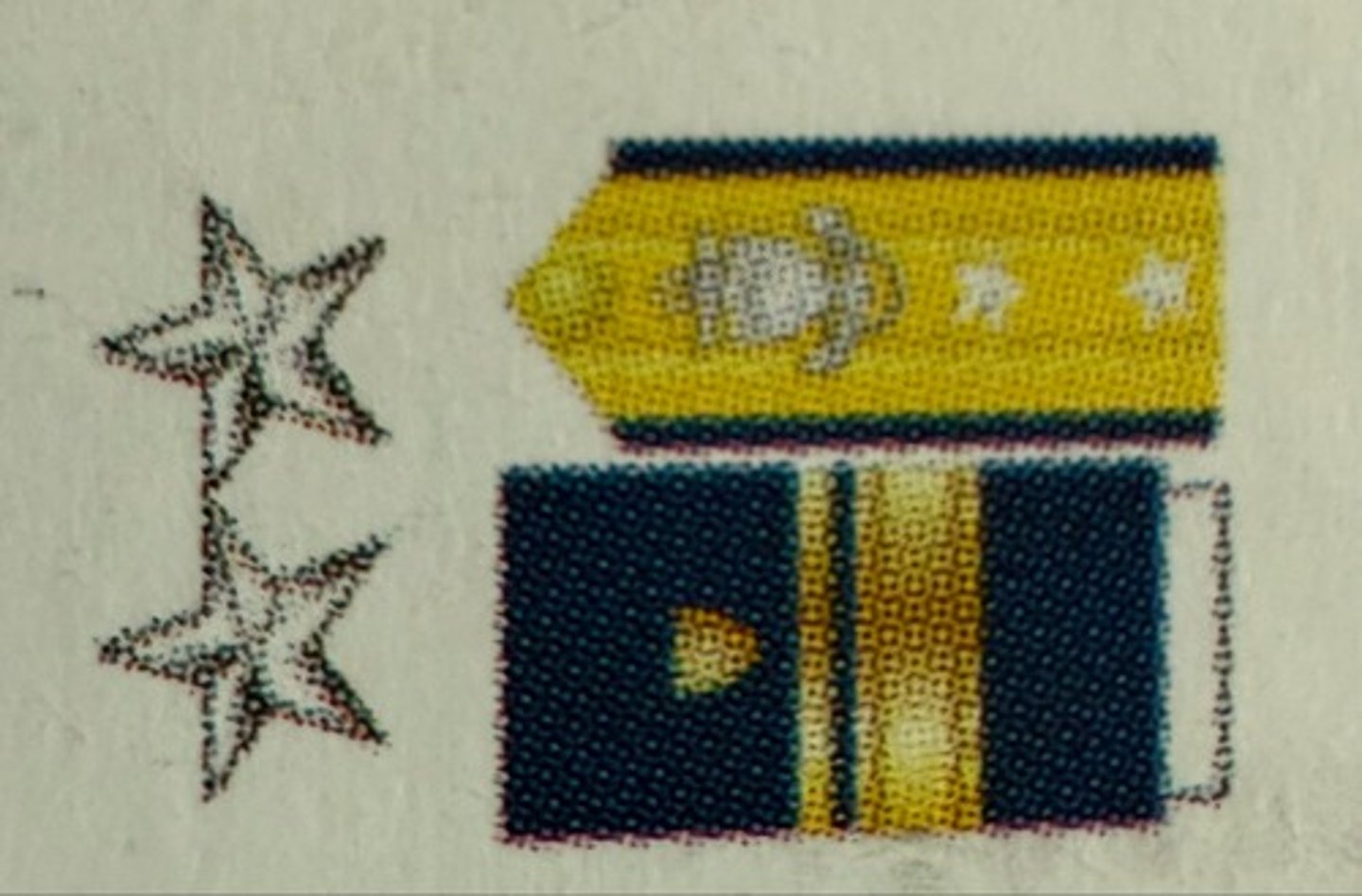 <ul><li><p><strong>Collar Device:</strong> Zero Two Silver Stars</p></li><li><p><strong>Sleeve Insignia:</strong> Zero One Two-Inch Gold Band Below Zero One Half-Inch Gold Band</p></li></ul><p></p>