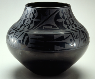 <p>Maria Martinez and Julian Martinez; Puebloan Culture, New Mexico; Mid 20th century; Blackware ceramic, pigment, volcanic ash</p>