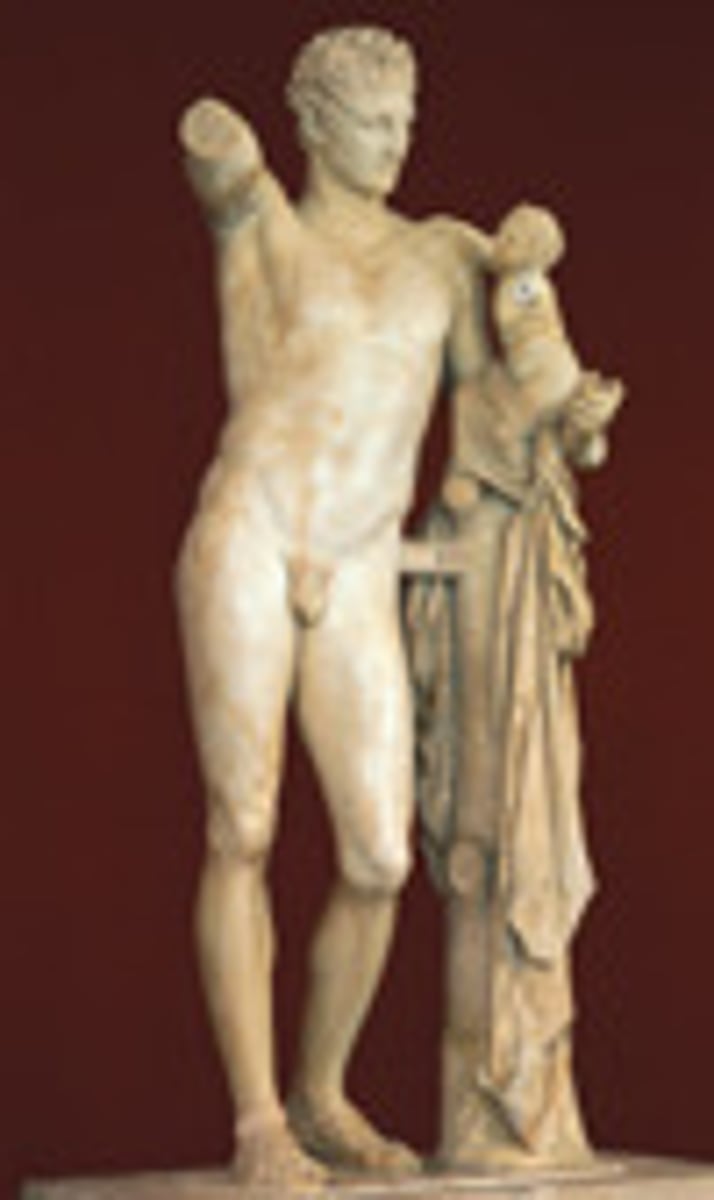 <p>Compare with Donatello's David.</p><p>Similarities: nudity, "s"-curve, contrapposto</p><p>Differences: Donatello chose an adolescent boy since David was young, so the body looks a bit feminine/androgynous since the muscles/skeletal structure is less developed. This differs from the perfect full grown man created by Praxiteles.</p>
