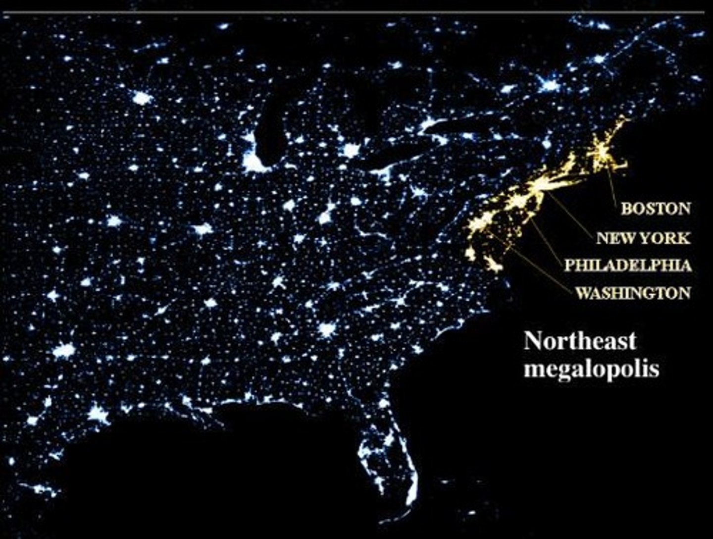 <p>A great city made of many towns and cities connected in one long, heavily populated area.</p>