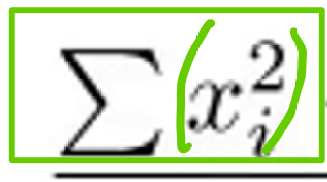 <p>The function that calculates the sum of the squares of a list of numbers in a range of cells is represented as =sumsq( A1:A9 ) or =sumsq( A:A )</p><p></p><p>adds A1² + A2² + A3² + A4² + A5² + A6² + A7² + A8² + A9²<br><br>this is useful for variation: sum of (each element²)</p>