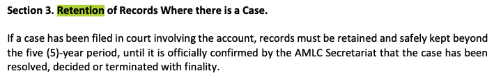 <p>c. At least 5 years from the date of transaction or from date of closure of the account </p>