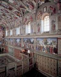 <p>VIEW OF THE SISTINE CHAPEL SHOWING PAINTINGS COMMISSIONED FOR THE SIDE WALLS BY POPE SIXTUS IV</p>
<p>%%<strong>(FIFTEENTH-CENTURY ITALY)</strong>%%</p>
<p>==<strong>(RENAIISANCE STYLE SPREADING TO OTHER ITALIAN CITIES)</strong>==</p>
