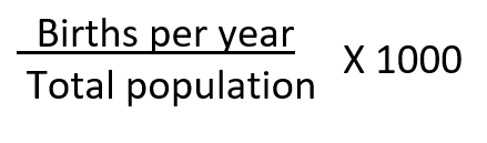 <p>(births <span>÷ total population) x 1,000</span></p>