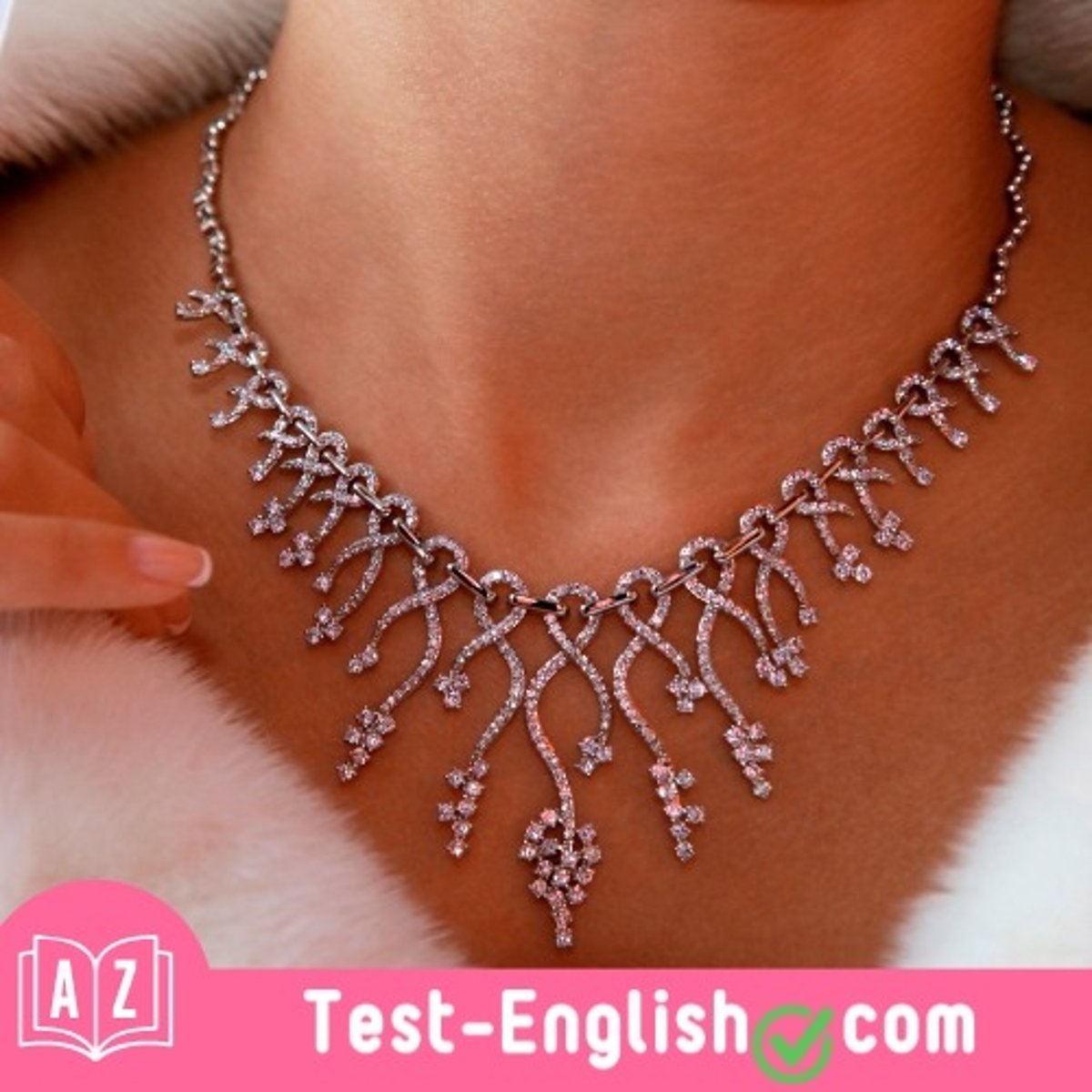 <p>Sarah wore a beautiful _____ that hung elegantly around her neck.</p>