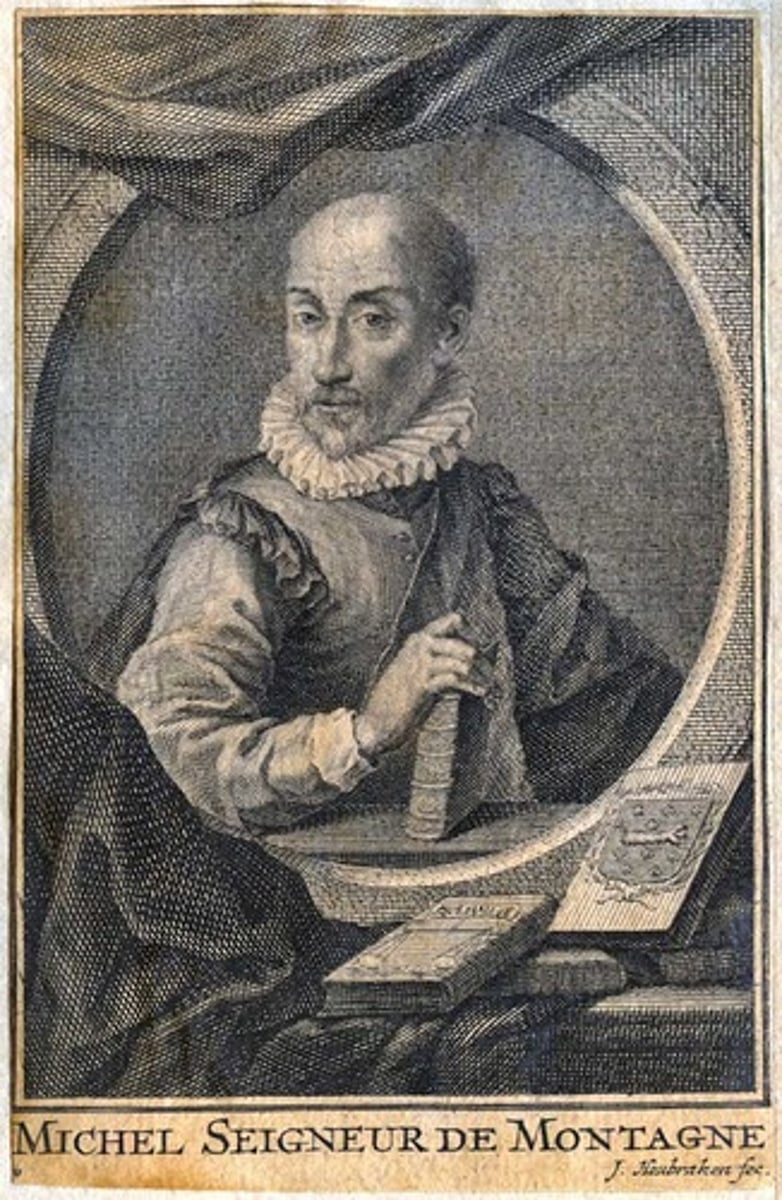 <p>(1533-1592), introduced early modern skepticism, developed the essay to express his thoughts and ideas</p>