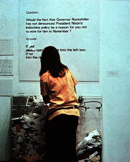 <p>“MoMA Poll” Hans Haacke, 1970</p>