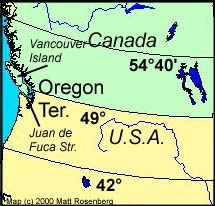 <p>The phrase used in James K Polk&apos;s 1844 presidential election dealing with the Oregon Territory. Polk&apos;s campaign used the phrase as a rallying cry for the United States to obtain all of Oregon Territory, including land claimed by the English, up through Northern Canada.</p>