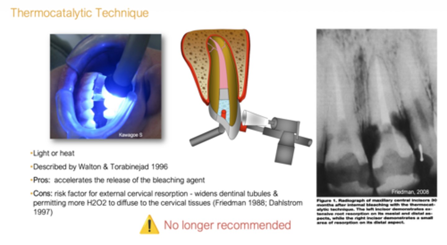 <p>increase risk for external cervical resorption</p>