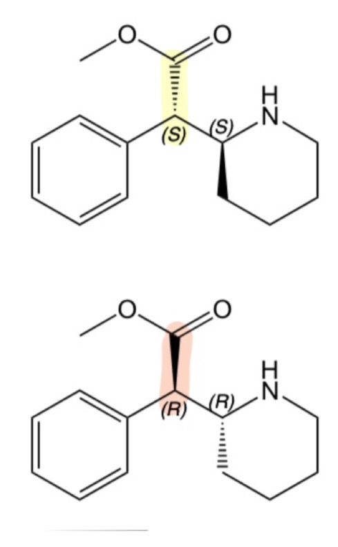 <p>1) What drug is this</p><p>2) How can you tell</p><p>3) Which one possesses anti-ADHD activity</p><p>4) How to remember ^</p><p>5) What drug class (hint: don’t say stimulant)</p>
