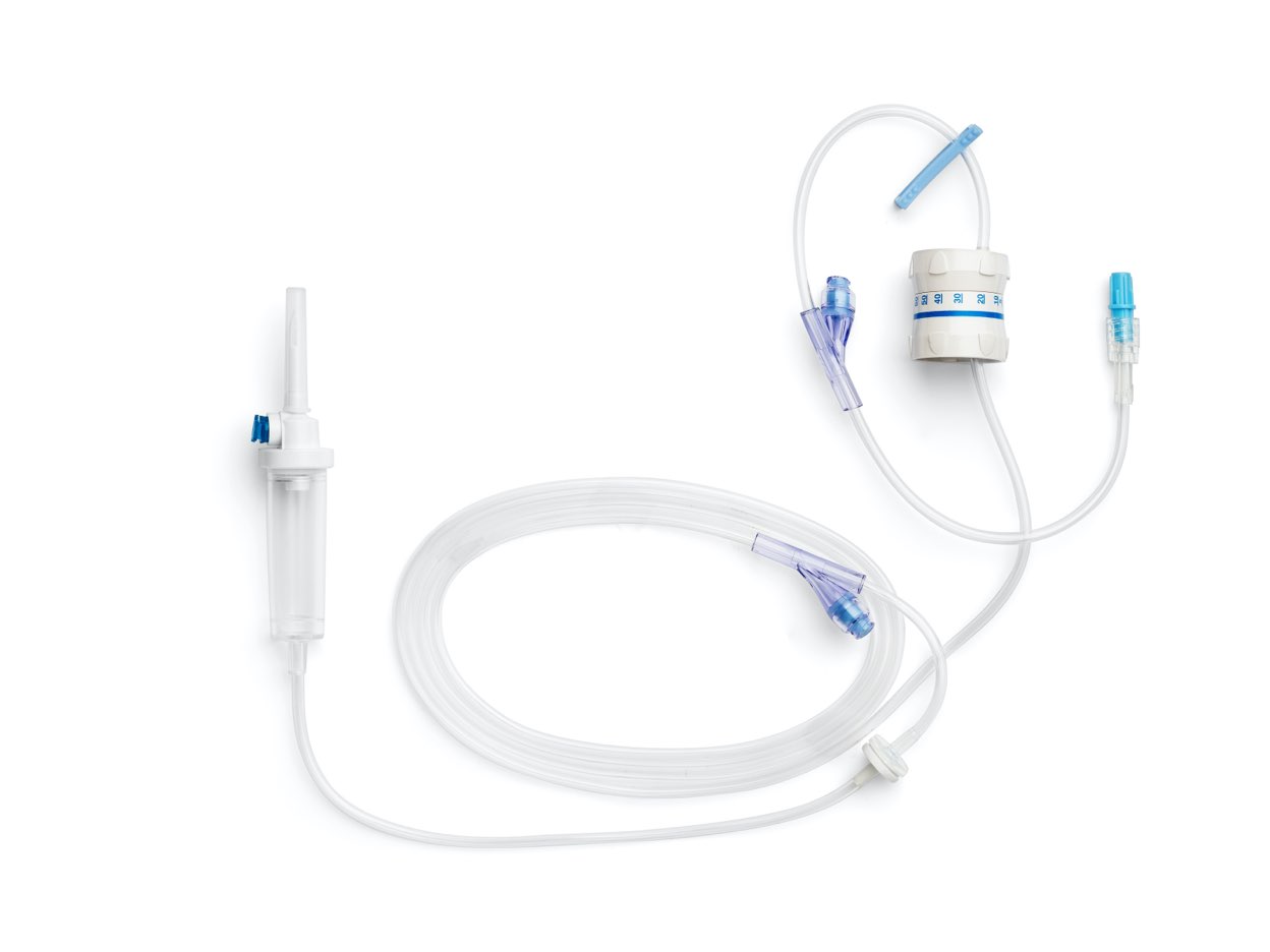 <p>A type of intravenous tubing that allows for the administration of fluids and medications without the use of a mechanical pump, relying instead on gravity for flow. </p>