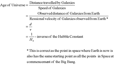 <ul><li><p>using the relationship between speed, distance and time</p></li><li><p>the age of the universe is <strong>the inverse of the Hubble constant</strong></p></li></ul>