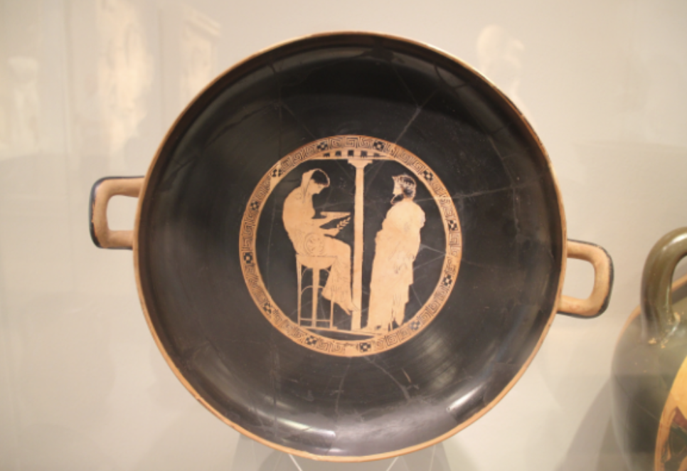 <p><span style="background-color: transparent; font-family: "EB Garamond", serif;"><span>t:Aigeus, the mythical king of Athens, seeks an oracle from Themis(female divinity), seated on a tripod in the sanctuary at Delphi.- represents the history of oracle of wisdom before Apollo (womren)</span></span></p>