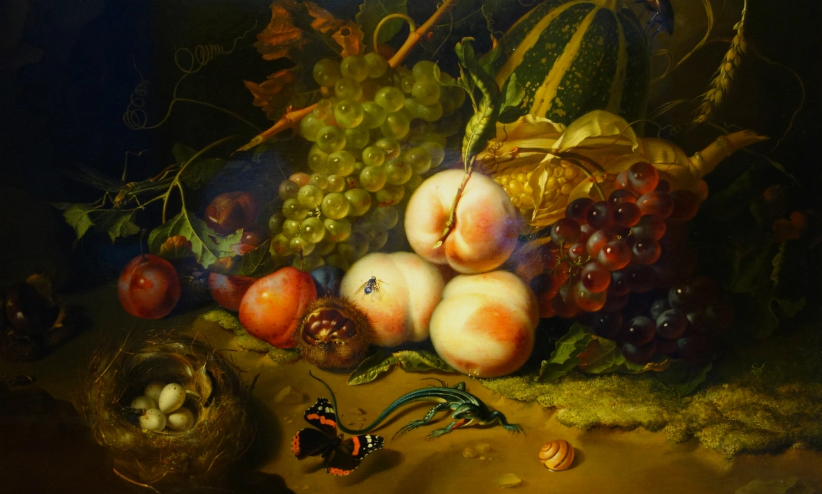 <p>Fruit and Insects</p><p>Rachel Ruysch</p><p>1711</p><p>Oil on Wood</p>