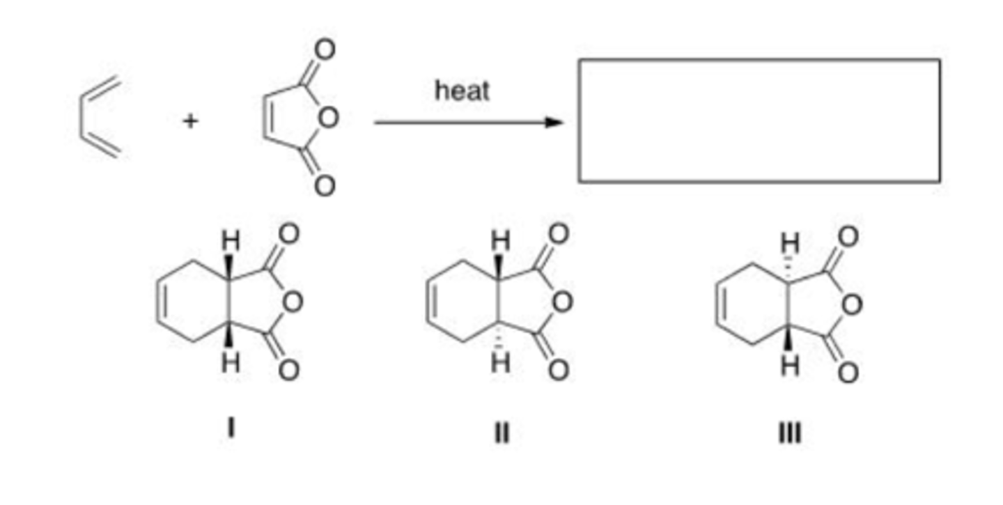 <p>What is the major organic product of the following reaction?</p><p>A. Only I</p><p>B. Only I and II</p><p>C. Only II and III</p><p>D. I, II, and III</p>