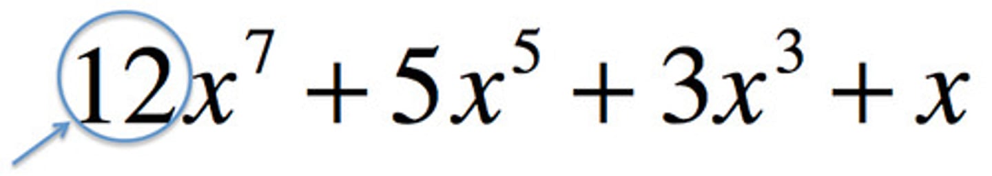 <p>The coefficient of the term with the highest degree</p>