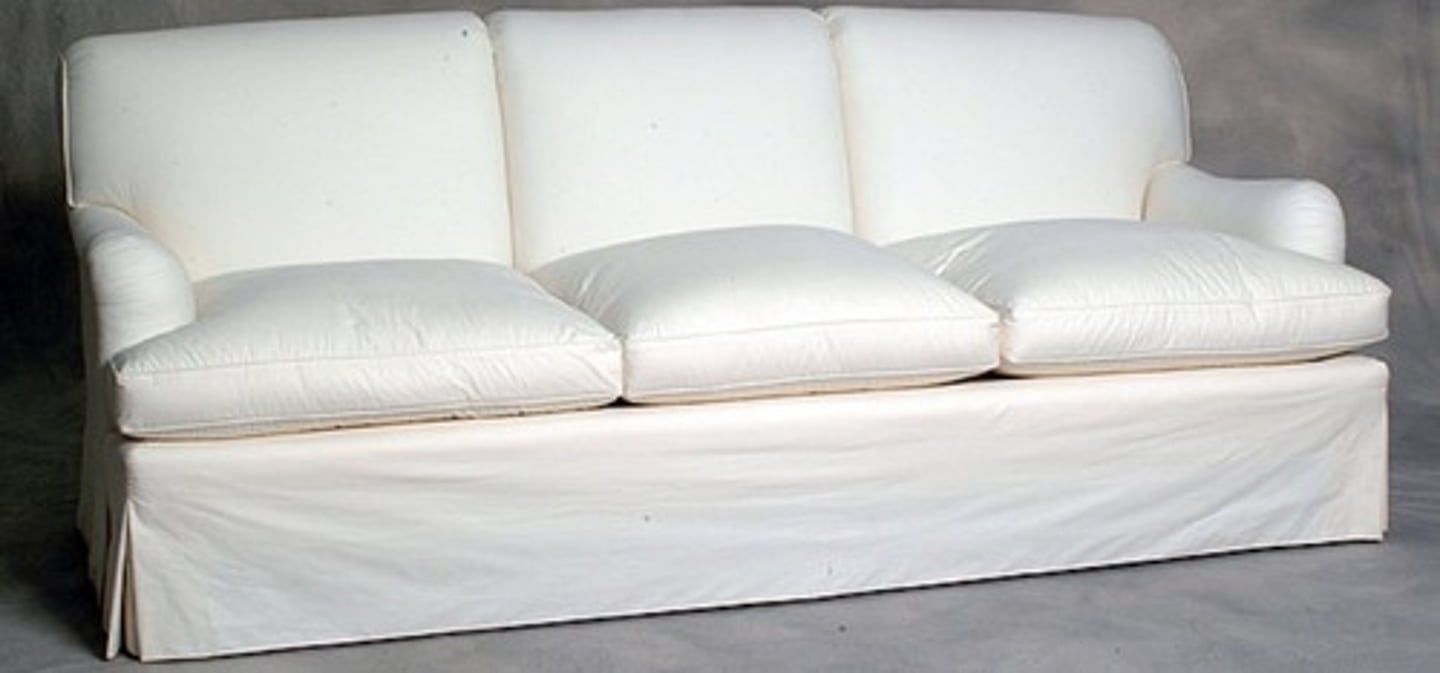 <p>This sofa has low, set-back arms and an elegant profile. It is usually skirted and sometimes has a softly rolled back.</p>