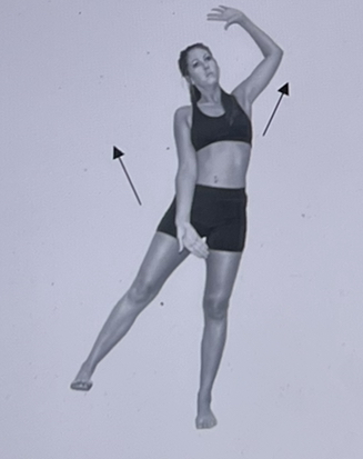 In the figure, what action is occurring at the right shoulder? 