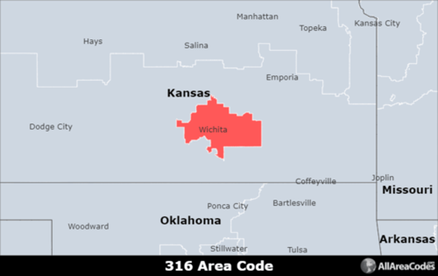 <p>Area code 316 is the area code for Wichita, KS and the surrounding areas. It is the only area code that serves the area.</p>
