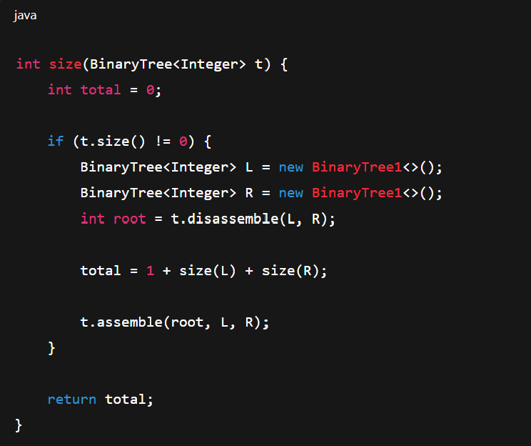 <p>empty: 0<br>nonempty: 1 + size(leftTree) + size(rightTree)</p>