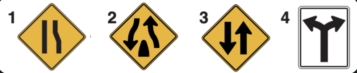 A highway with two-way traffic is marked by which of these signs?