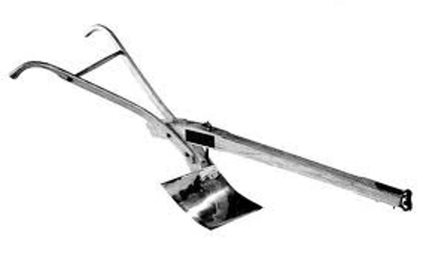 <p>a large farming implement with one or more blades fixed in a frame, drawn by a tractor or by animals and used for cutting furrows in the soil and turning it over, especially to prepare for the planting of seeds</p>