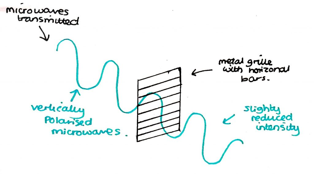 <p>After the metal grill, less microwaves would be transmitted</p>