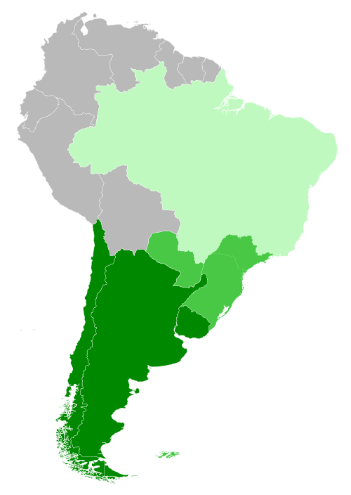 <p>The <strong>Southern Cone</strong> (Spanish: <em>Cono Sur</em>, Portuguese: <em>Cone Sul</em>) is a geographical and cultural subregion composed of the southernmost areas of South America, mostly south of the Tropic of Capricorn.</p>