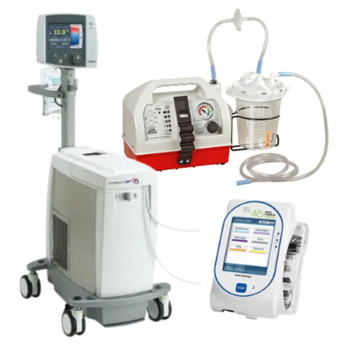 <p>portable (mobile) equipment used to assist in the care & treatment of patients (suction units, temperature management units, infusion therapy devices, etc.)</p>