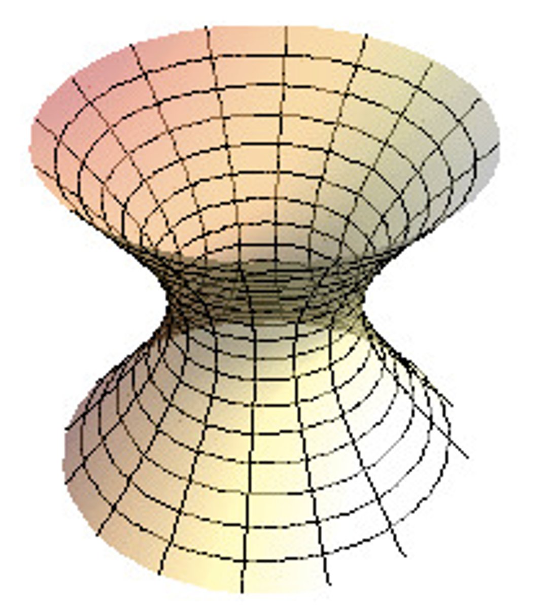 <p>a ruled surface generated by sliding an inclined line segment on two horizontal circles</p>