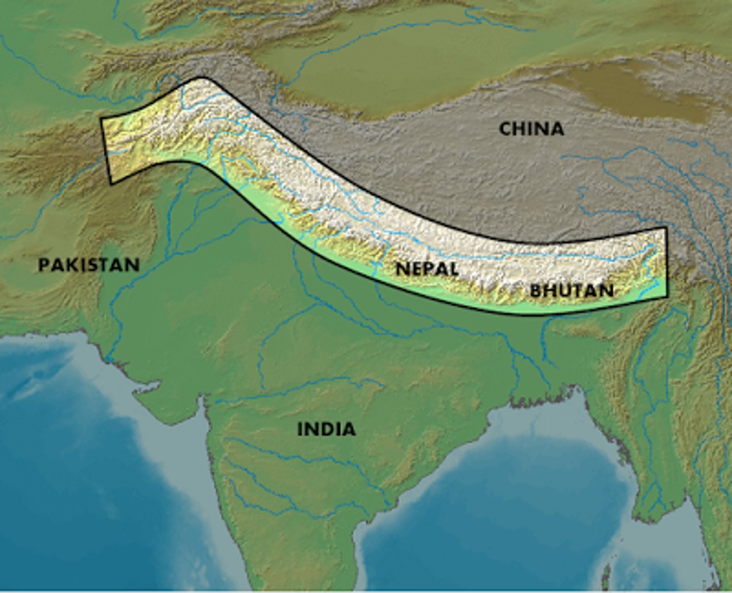 <p>follows physical geographic features such as mountains and rivers</p>