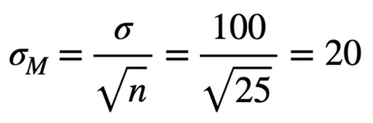 <p>- Sampling distribution of the means is normal (because population is already normally distributed)</p><p>- Mean of the sampling distribution of the means = population mean = 500</p><p>- Standard error = 20</p>