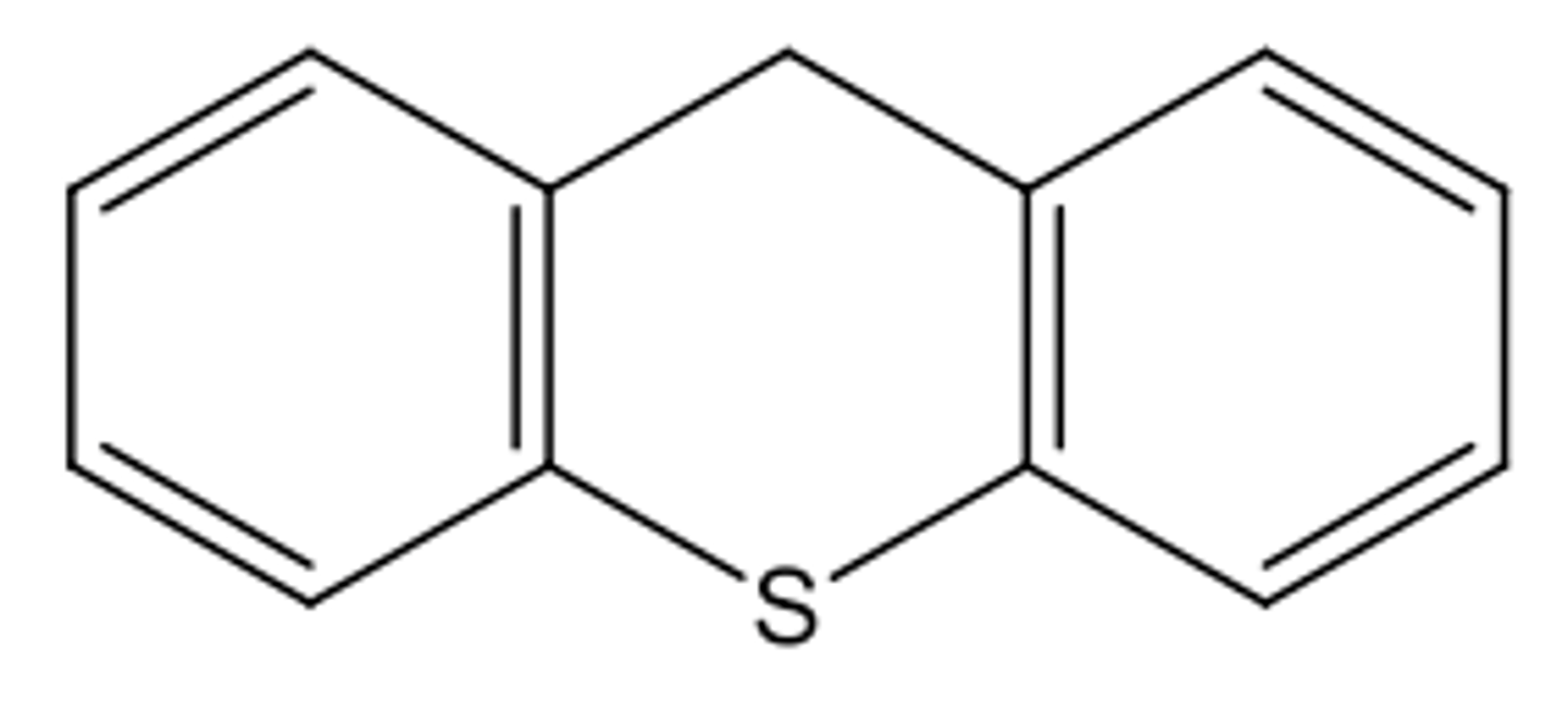 <p>- structurally related to phenothiazine</p><p>- containing an olefinic double bond between tricyclic ring and the side-chain</p><p>- exist in cis (Z) or trans (E) configurations</p><p>- cis isomer is 7-fold more active than trans isomer</p>