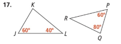 <p>Explain whether the two triangles are similar.</p>
