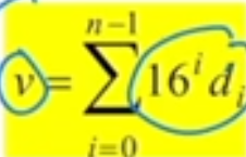 <p>v is base-10 value, d is hexit, and i is digit position (increasing right to left, starting at 0)</p>