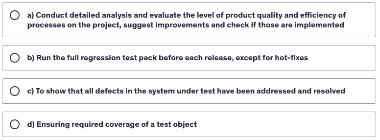 <p>Which of the following is a typical objective of testing?</p>