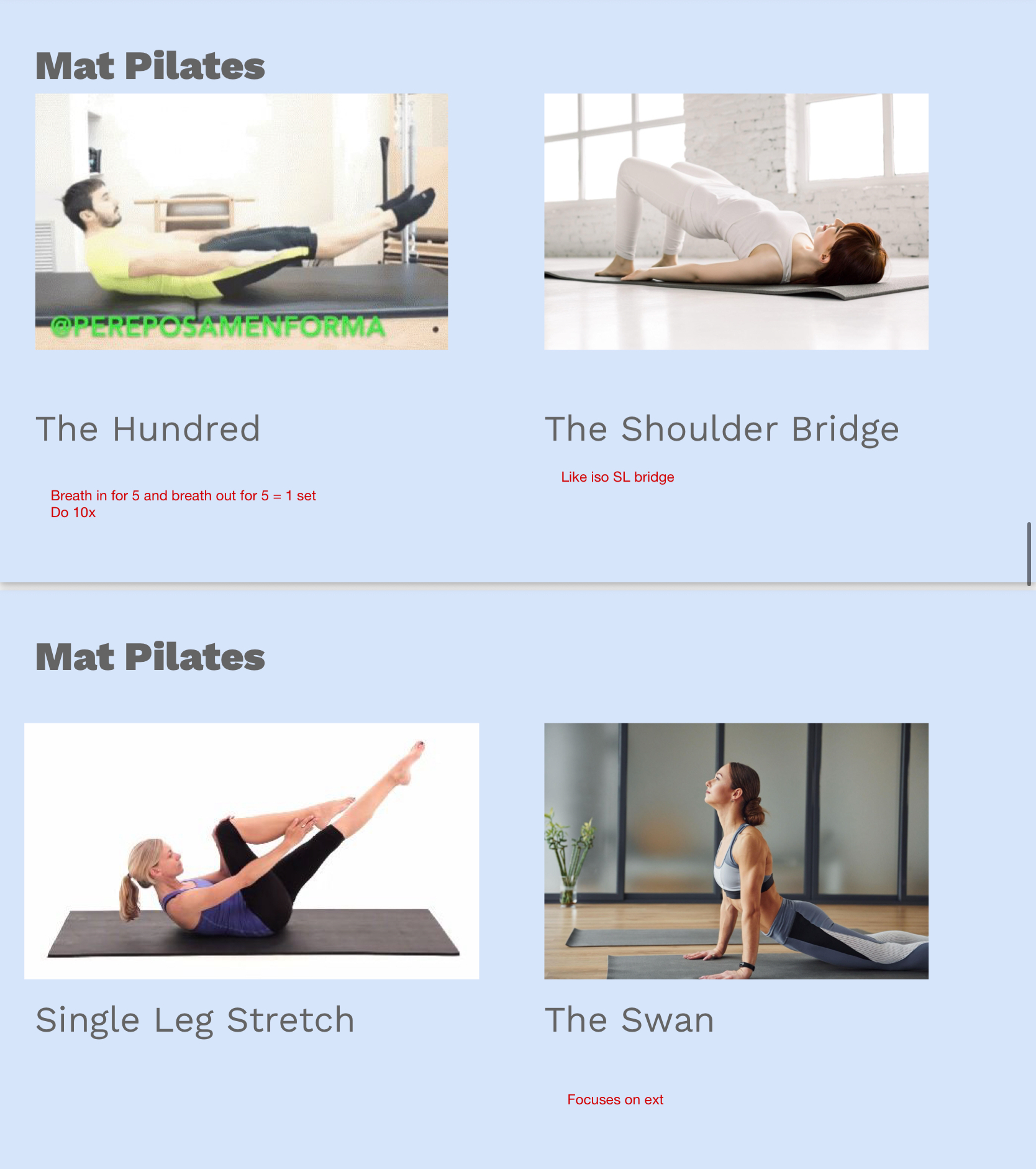<p>Mat Pilates Exercises</p>