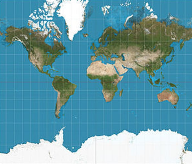 <p>- Preserves accurate compass direction, distorts land masses relative to each other</p><p>- Landmasses most distorted near the poles (high latitudes)</p>