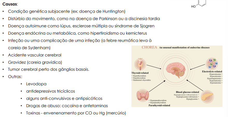 <ul><li><p>Movimento Irregulares, imprevisíveis e involuntários </p></li></ul><ul><li><p>Podem ocorrer em diferentes partes do corpo e prejudicam a atividade voluntária. </p></li><li><p>Os movimentos anómalos podem ser particularmente violentos (balismo)</p></li></ul><p></p>